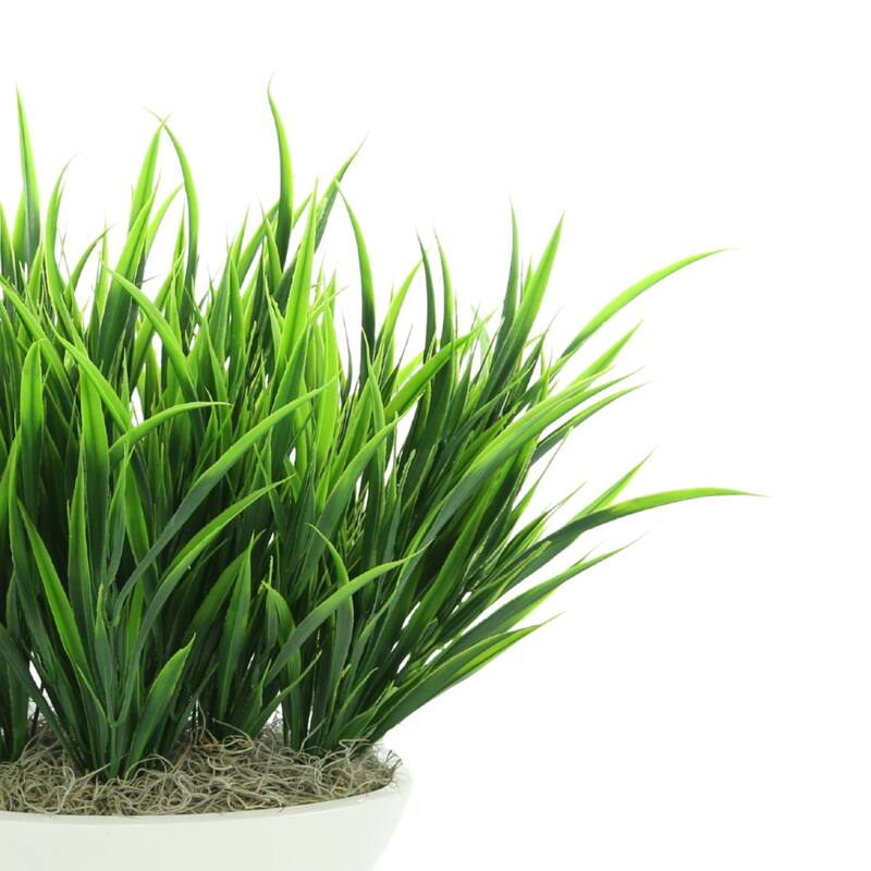 Grass Arrangement in a Round Fiberstone Planter - Green