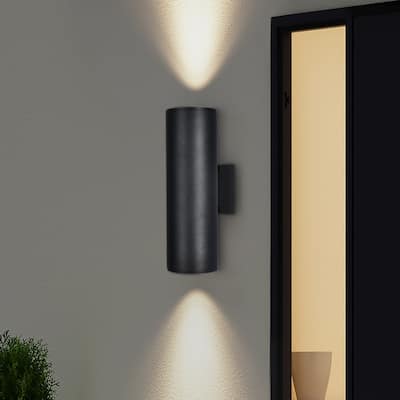 2 - Light Modern Industrial Matte Black Outdoor Wall Sconce - N/A