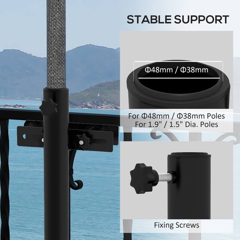 Outsunny Patio Umbrella Holder with Adjustable Clamps, Umbrella Deck Mount Bracket for Railing