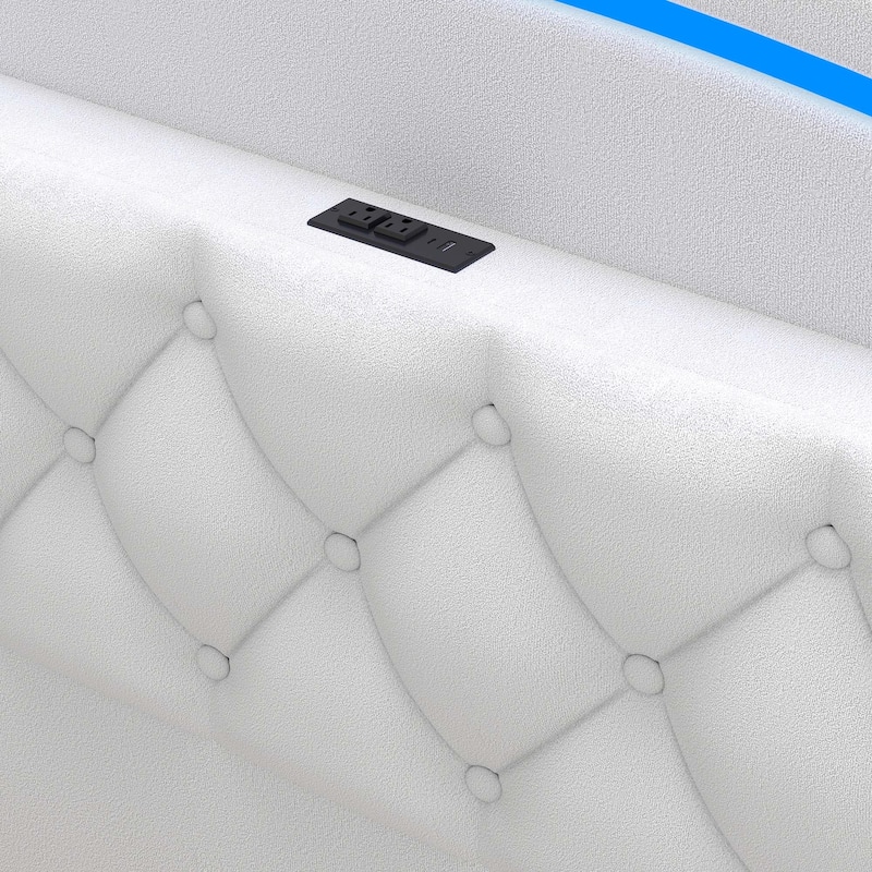 Moasis Queen Size Velvet Upholstered Bed Frame with 4 Storage Drawers & RGB Lights
