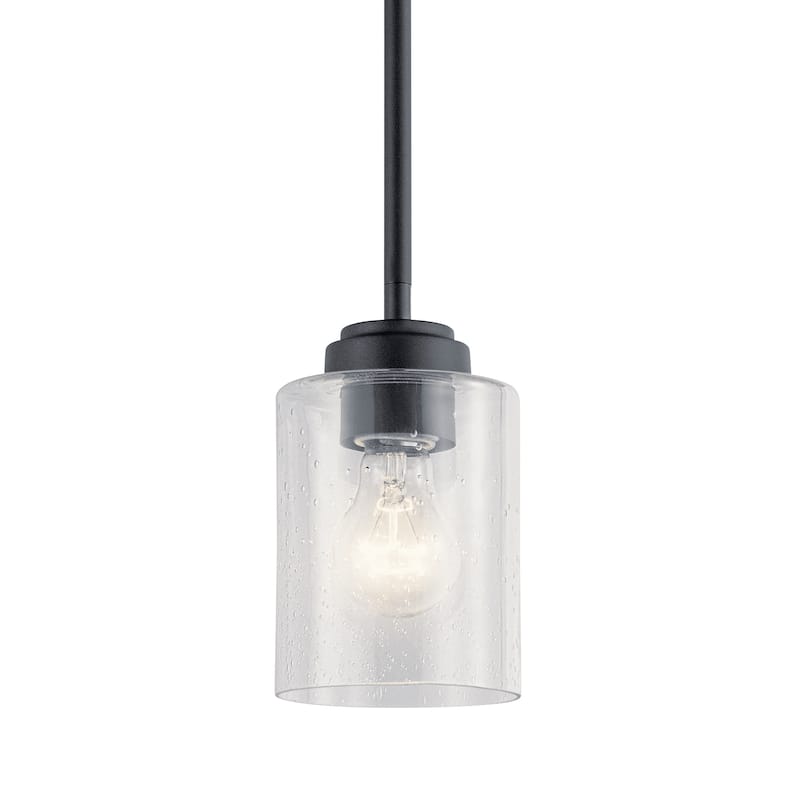 Kichler Winslow Single Light 4" Wide Mini Pendant with Seedy Glass - Black
