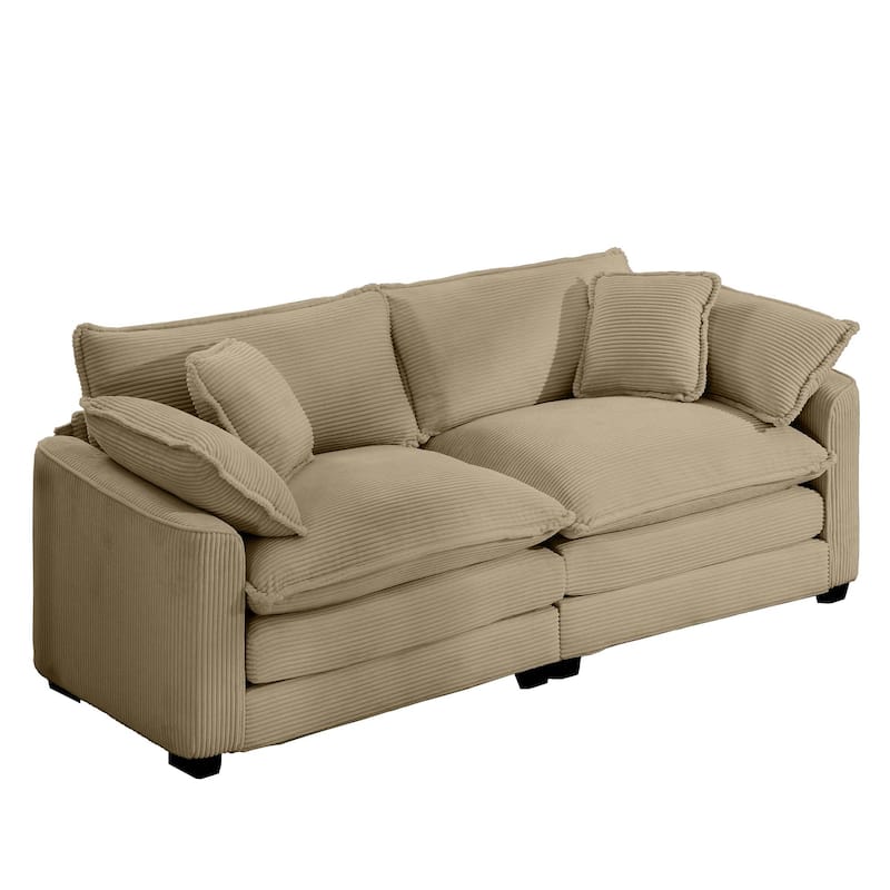 Corduroy Fabric Upholstered Loveseat Sofa, Deep Seat Sectional Sofa with 4 Pillows, 2-Seater Sofa with Removable Armrests