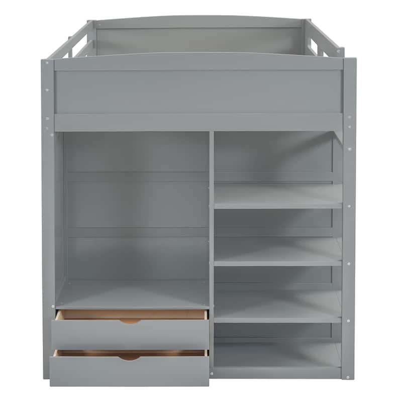 Full Size Solid Wood Loft Bed with Desk, Wardrobes & Drawers