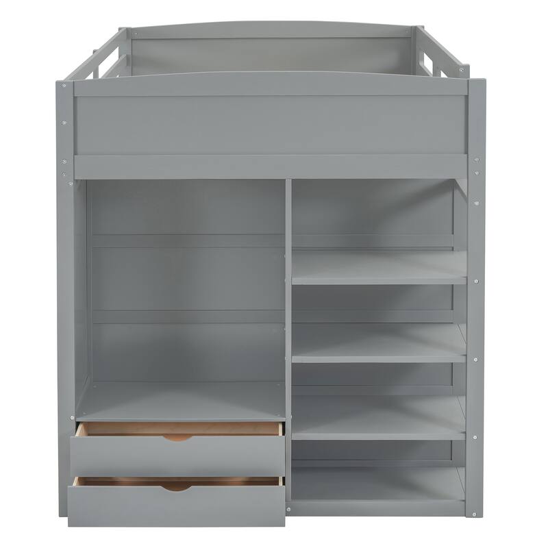 Solid Wood Loft Bed with Desk, Wardrobes, 4 Drawers and 4 Shelves for Kids, Bedroom
