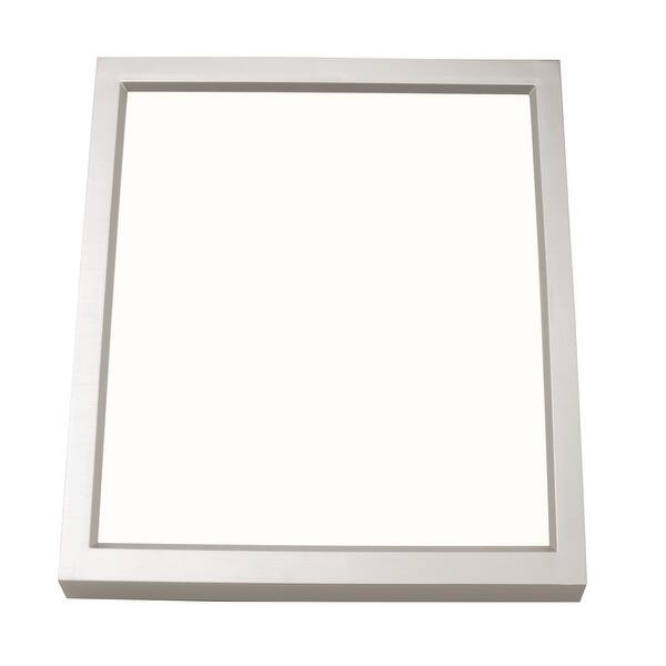 slide 1 of 1, Edge Square 4-inch Satin Nickel LED Outdoor Flush Mount, White Acrylic Shade