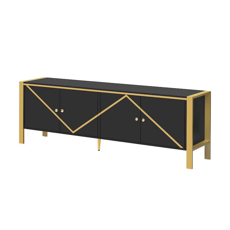 70.9" Entertainment Center TV Storage Stand for TVs up to 75", Media Console Cabinet w/ Golden Metal Legs, 2 Cabinets