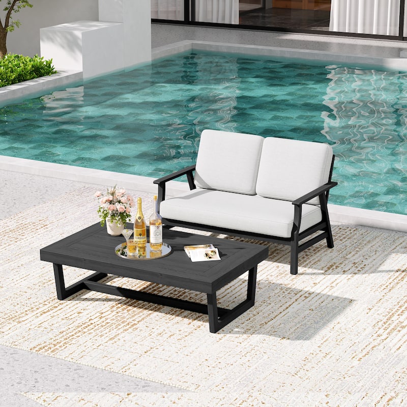 2-Piece Teak Outdoor Loveseat Set with Table.