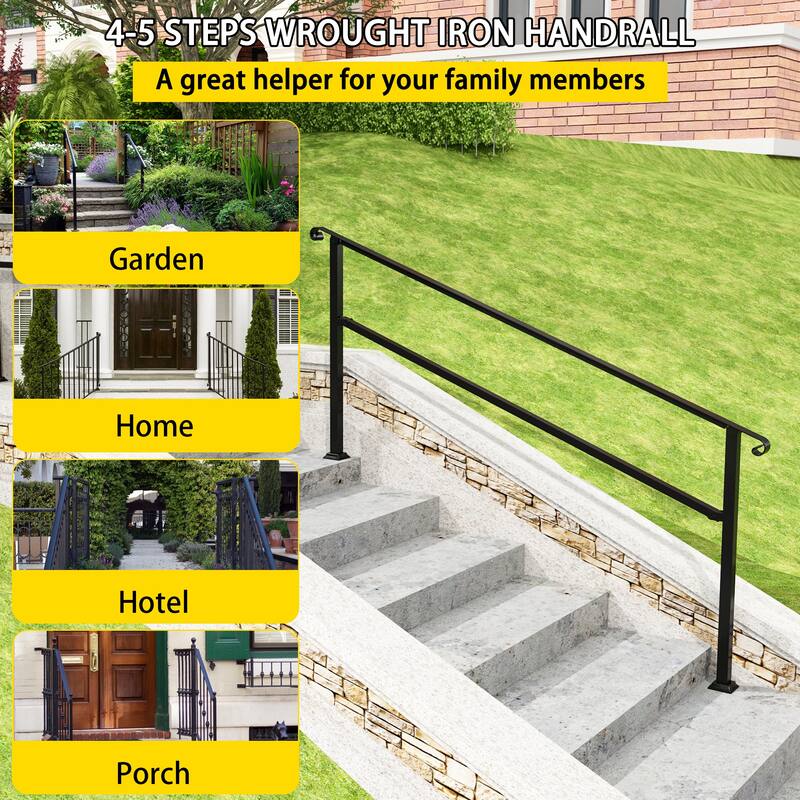 Sturdy Wrought Iron Handrail Ideal for Gardens, Porches, and Home Use