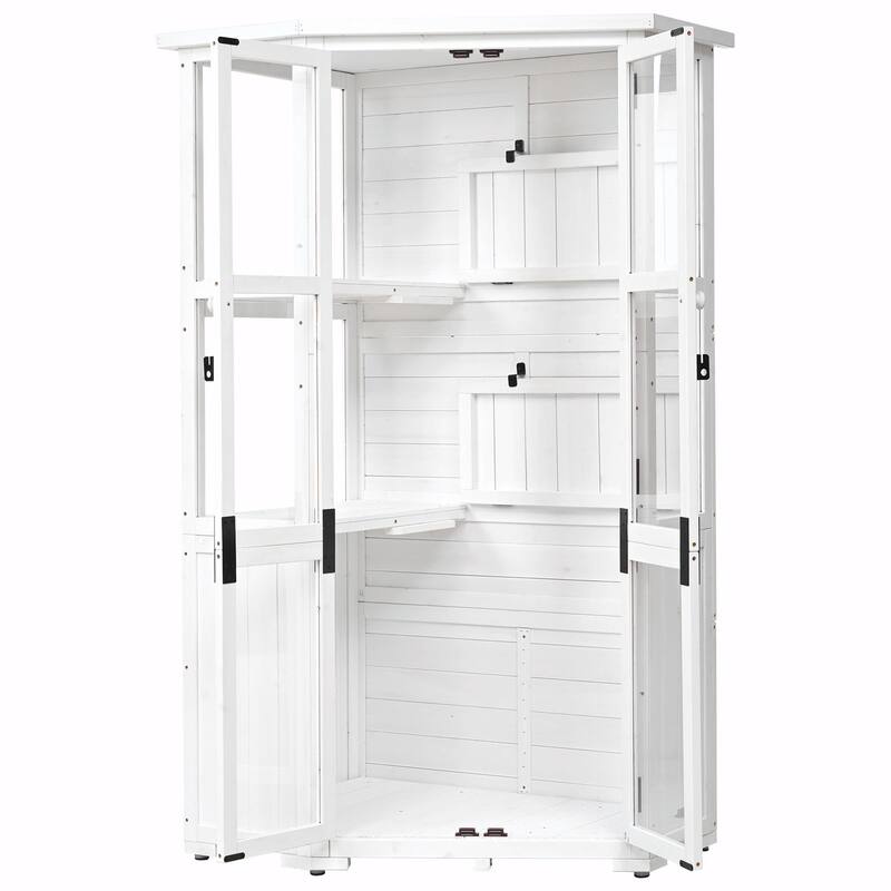 Outdoor Tool Storage Shed - Garden Wood Cabinet with Waterproof Mini Greenhouse Cold Frame