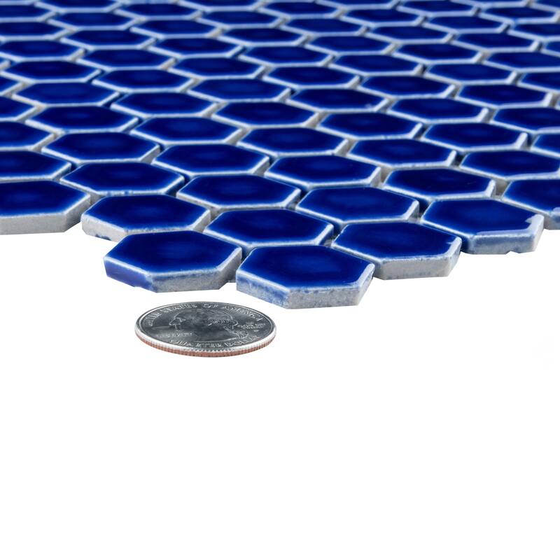 Merola Tile Metro Ion 1" Hex Sapphire 10-1/4" x 11-7/8" Porcelain Mosaic Wall Tile