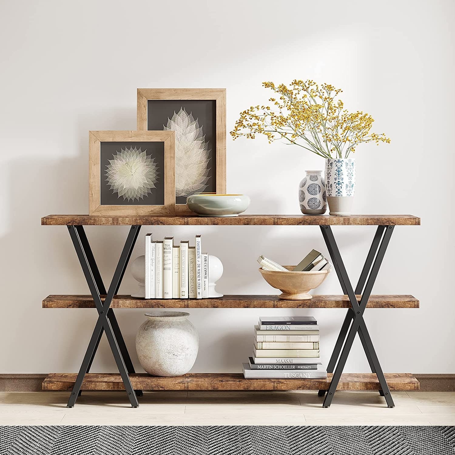 70.9 Inch Extra Long Sofa Console Table with Storage Shelves for