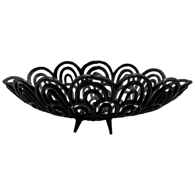 Decorative Handmade Aluminum Peacock Feather Bowl in Black