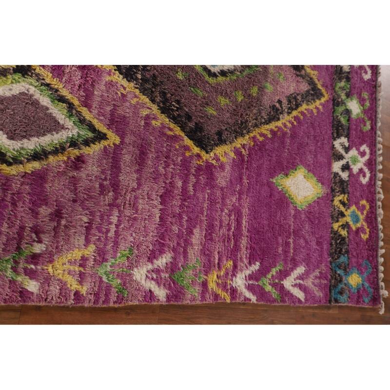 Purple Moroccan Oriental Area Rug Handmade Wool Carpet - 6'0" x 9'9"