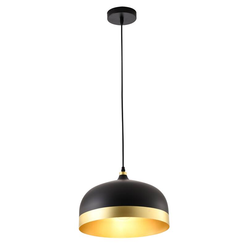 Modern Pendant Lighting - Black Metal Frame & Aluminum Shade with Gold Trim - Adjustable Cord - 9.5