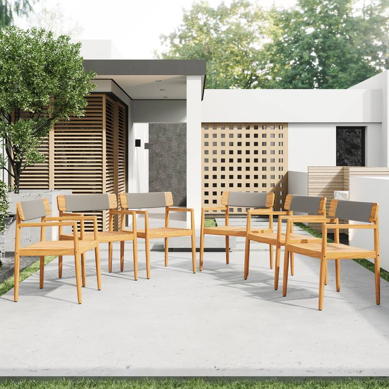 Acacia Wood Outdoor Dining Table and Chairs with Armrests Set of 2