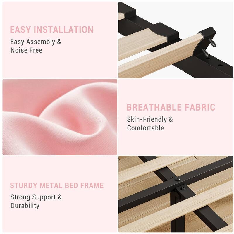 Upholstered Platform Bed with Adjustable Headboard and Slat Support