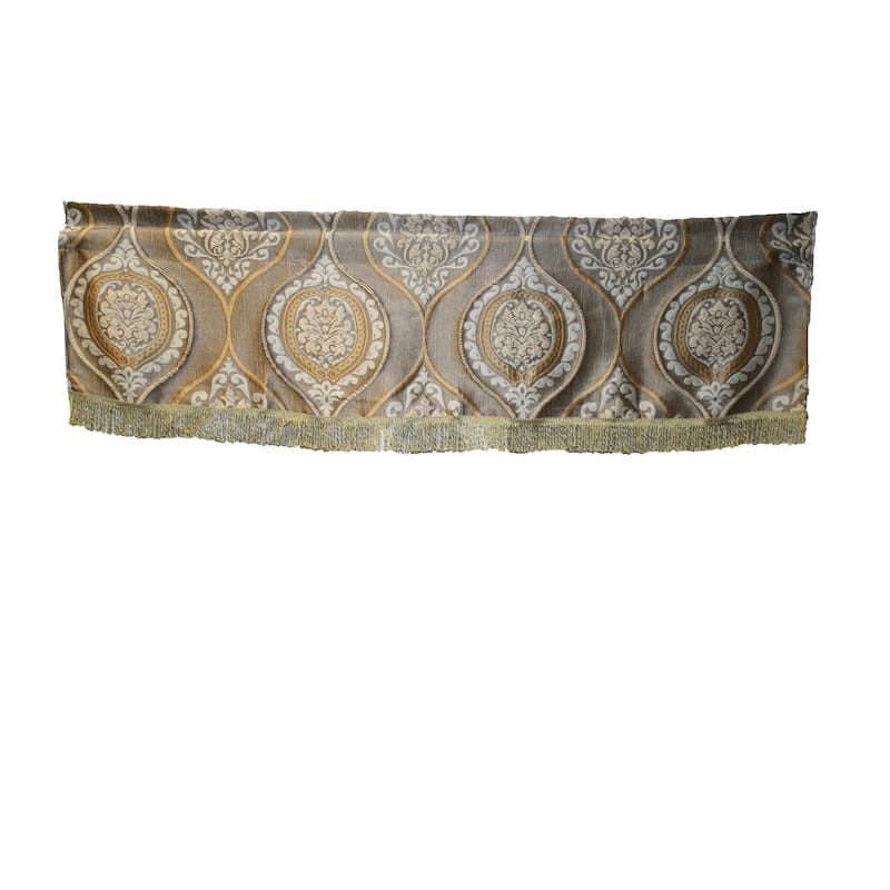Violet Linen Milano Arts Damask Jacquard, 60" x 15", Straight, Rod Pocket Curtain Valance - Taupe