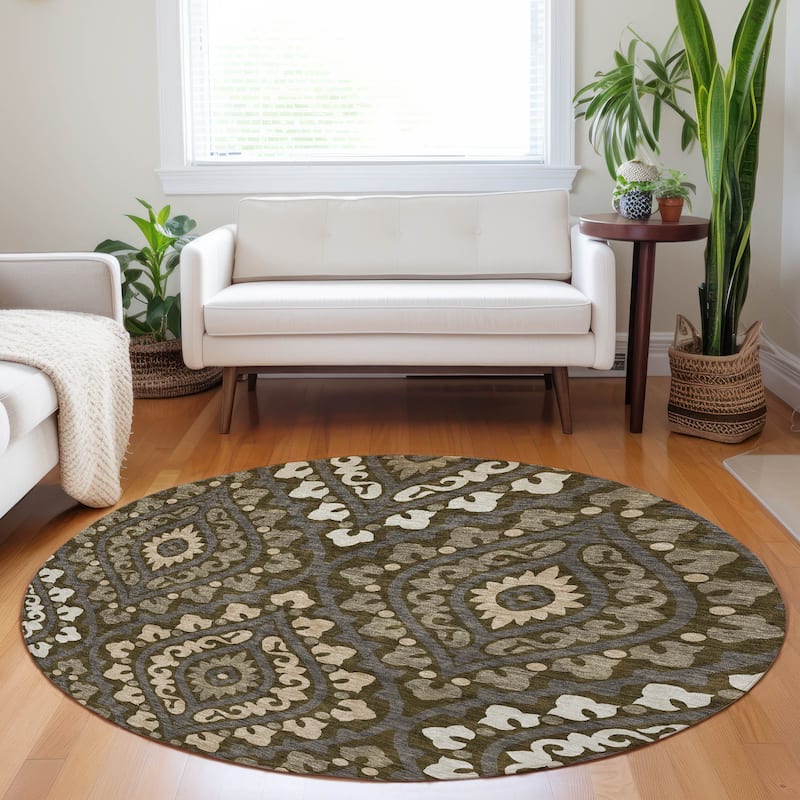 Premium Washable Super Soft Diamond Medallions Mayfield Rug - Fudge - 8' x 8' - Round
