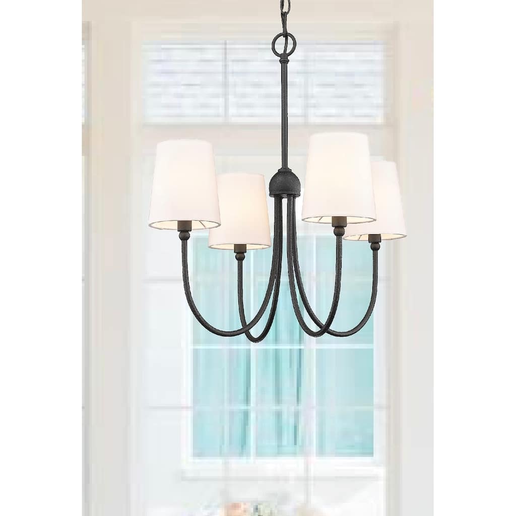 Forged Black 22"W x 23"H Rustic Chandelier with 4 Fabric Shades