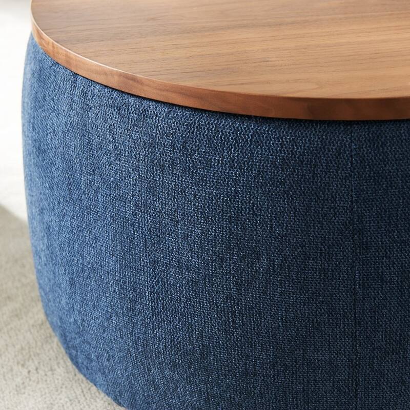 Round Storage Ottoman, 2 in 1 Function, Work as End table and Ottoman