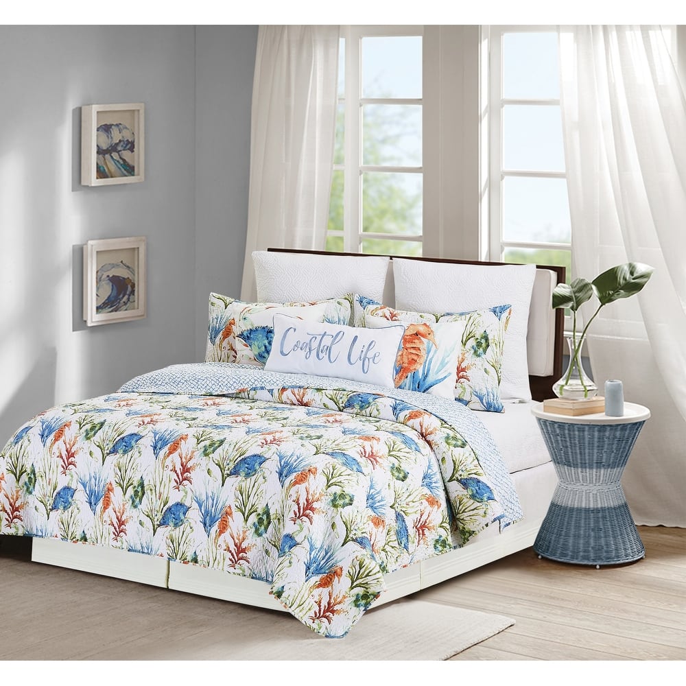 Coastal Haven Coastal Beach Cotton Quilt Set - Reversible and Machine Washable