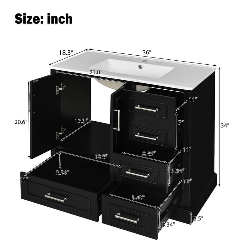 MEDUNJESS 36'' Bathroom Vanity with Ceramic Sink, Bathroom Storage Cabinet