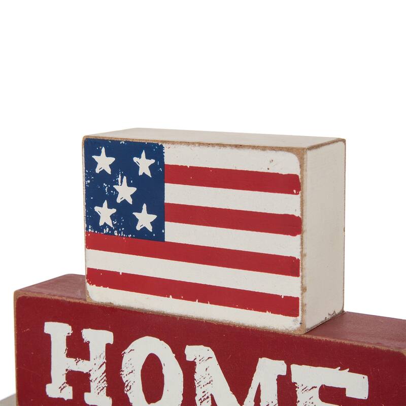 Glitzhome Patriotic/July 4th Free Standing Block Table Decor