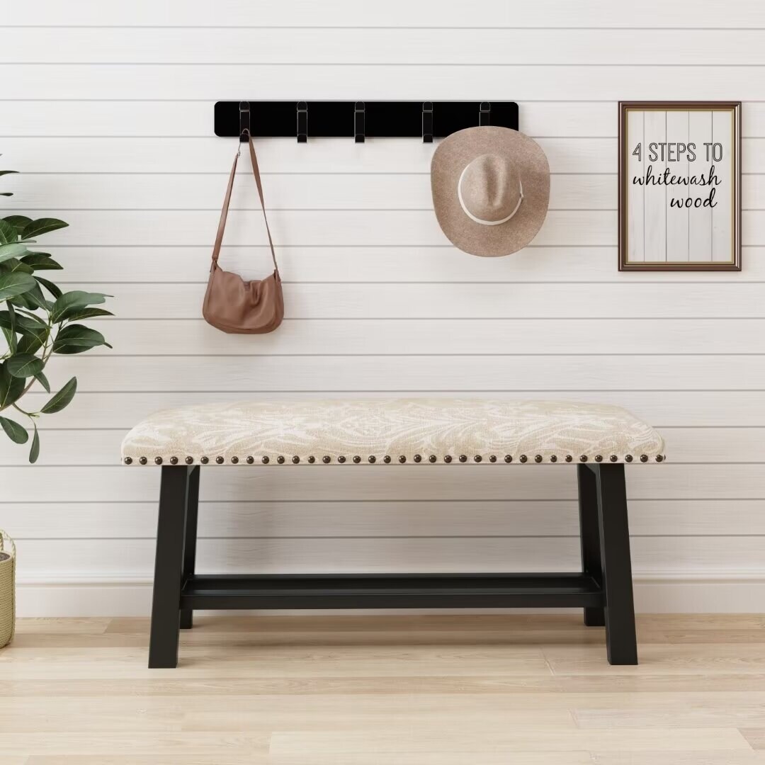 Linen with Upholstered Bench Seat Wood Legs for Bedroom Living Room 39.76 Wx13 Dx19.3 H