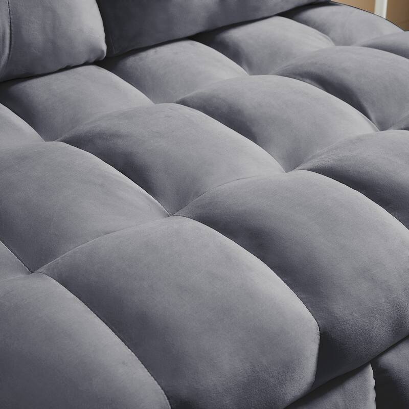 Modern pull-out velvet sofa bed with USB port and rotating phone holder