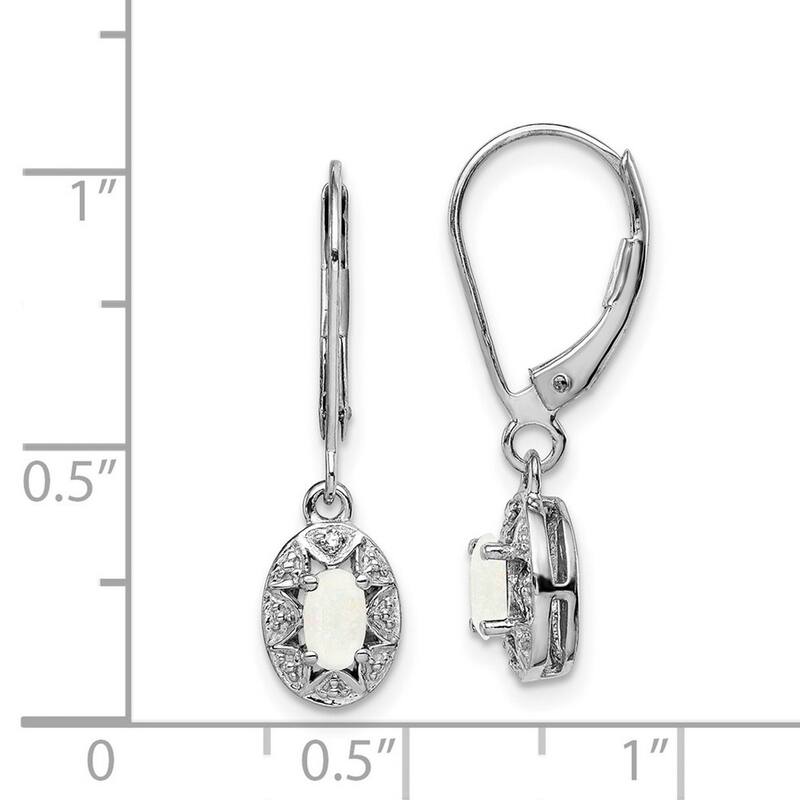 Curata 925 Sterling Silver Dangle Polished Leverback Diamond and Simulated Opal Earrings - 26x7mm Wide