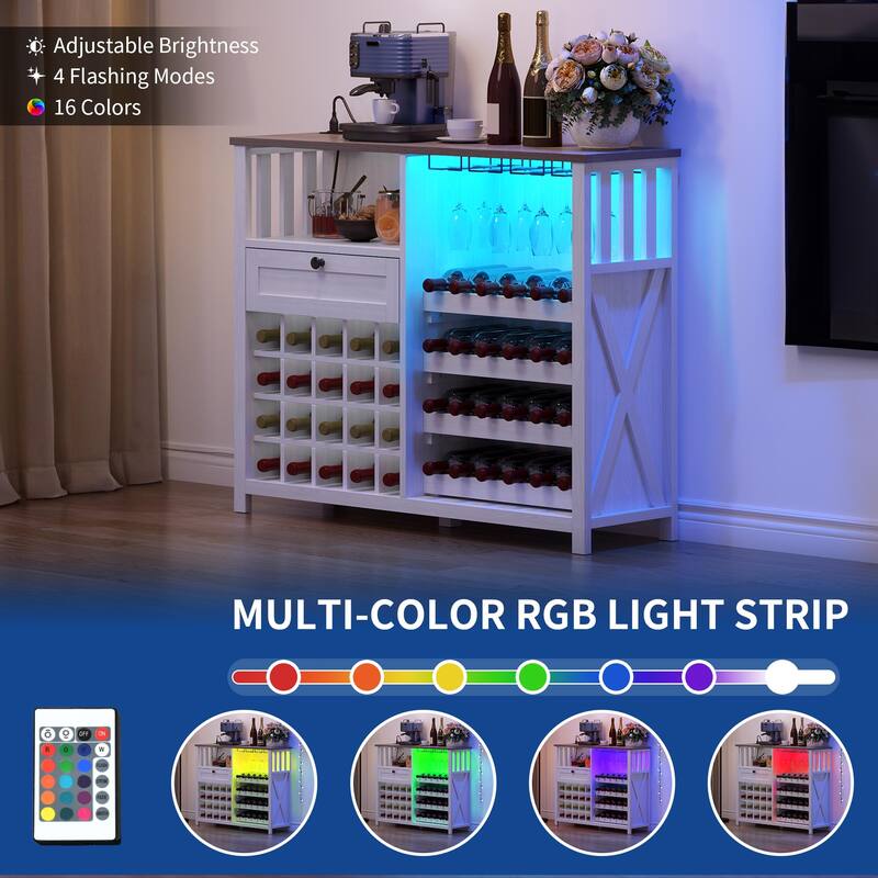 Moasis Wine Bar Cabinet with LED Light and Power Outlet