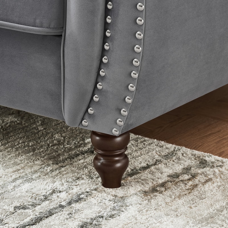 67"Chesterfield ‌velvet upholstery fabric Sofa with Roll Armrest & Nailhead,Upholstered Mid Century Modern Couch,2 Seater Couch