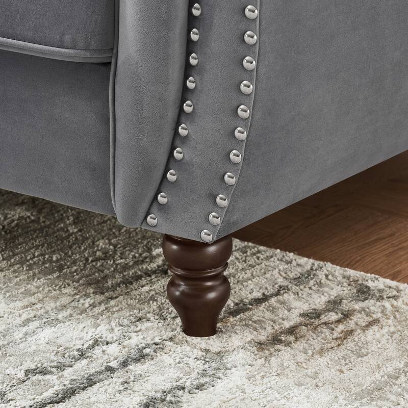 Roomfitters 67" Classic Chesterfield Upholstered Loveseat with Scrolled Arms and Nailhead Trim, Button Back Sofa Couch