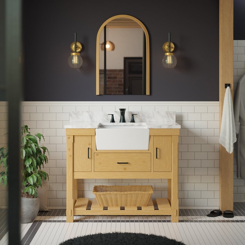 KitchenBathCollection Charlotte 42" Farmhouse Bathroom Vanity with Carrara Marble Top