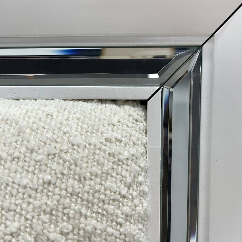 Rara Queen Size Bed, 2 Storage Drawers, LED, White Boucle Upholstery