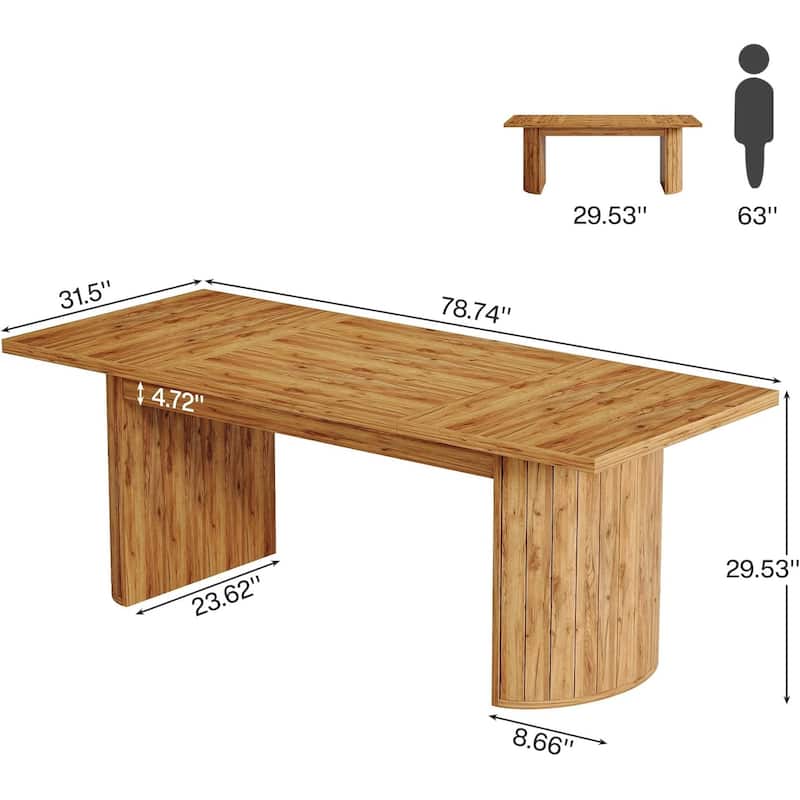 78.7 Inches Brown Wood Dining Table Kitchen Table for 8 People