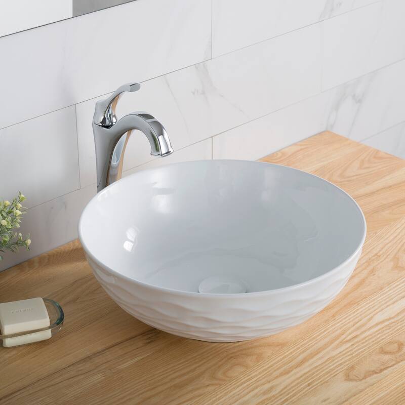 KRAUS Viva 16 1/2 inch Round Porcelain Ceramic Vessel Bathroom Sink