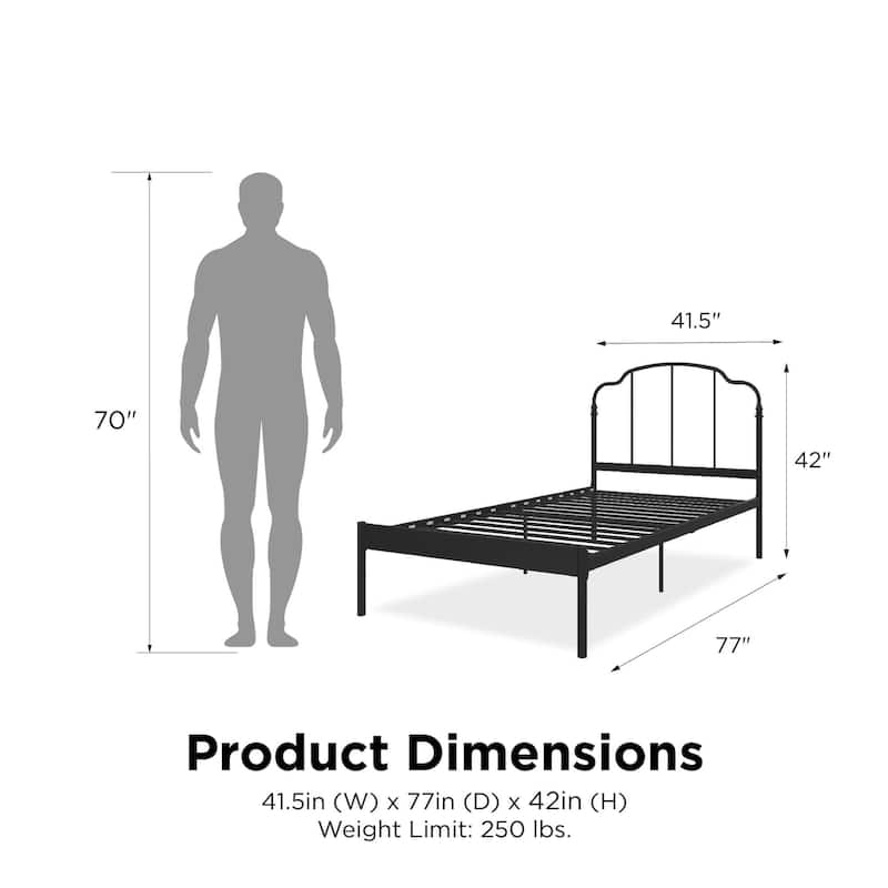 RealRooms Camie Adjustable Height Metal Bed Frame