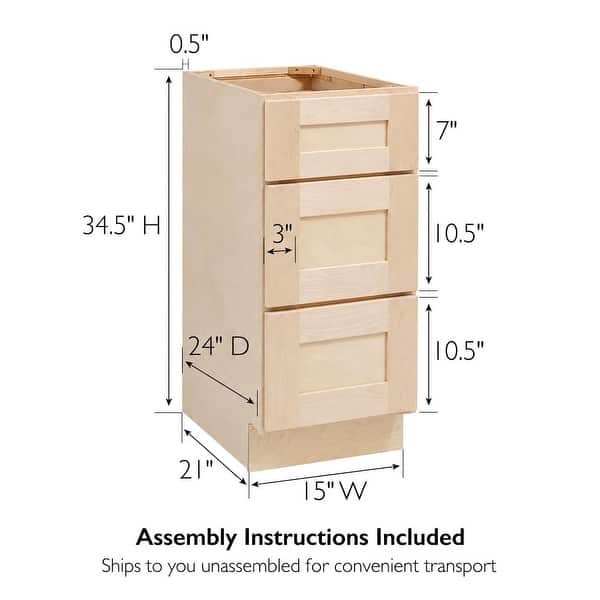dimension image slide 0 of 2, Design House Brookings Kitchen Base Cabinet, Unfinished Birch, Birch, 15"