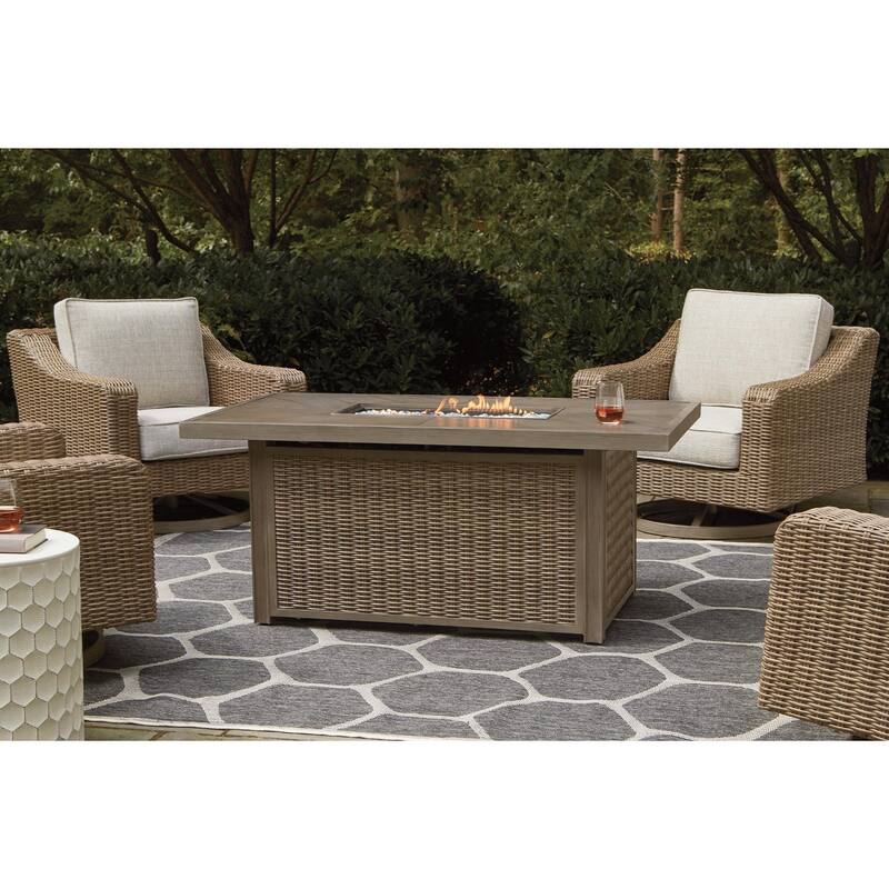 Beachcroft Outdoor Rectangular Fire Pit Table - 58" W x 30" D x 25.13" H