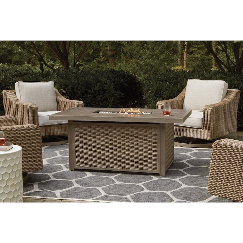 Beachcroft Outdoor Rectangular Fire Pit Table - 58" W x 30" D x 25.13" H