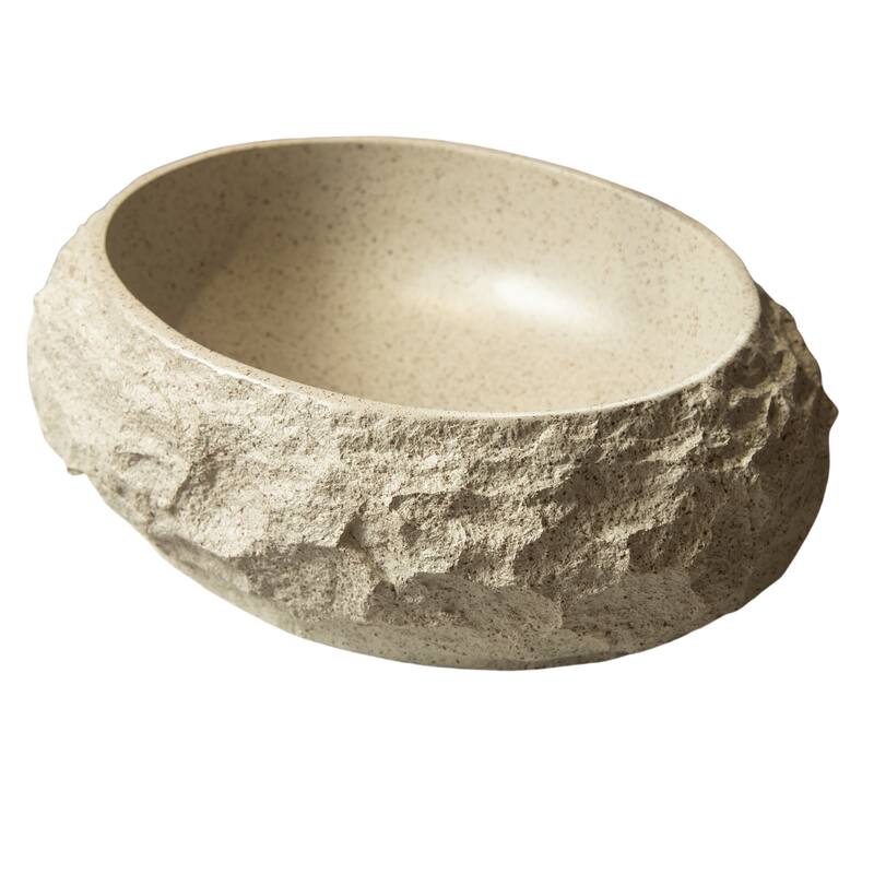 18" Bathroom Sink, Irregular Oval Resin Vessel Basin with Stone Pattern, Artistic Style Sink, NO Faucet - Beige