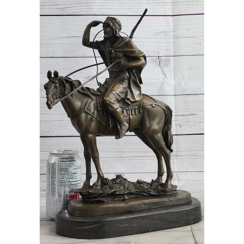 Lawrence Of Arabia Bronze Sculpture Statue Of Arabian Man On Horseback On Marble Base