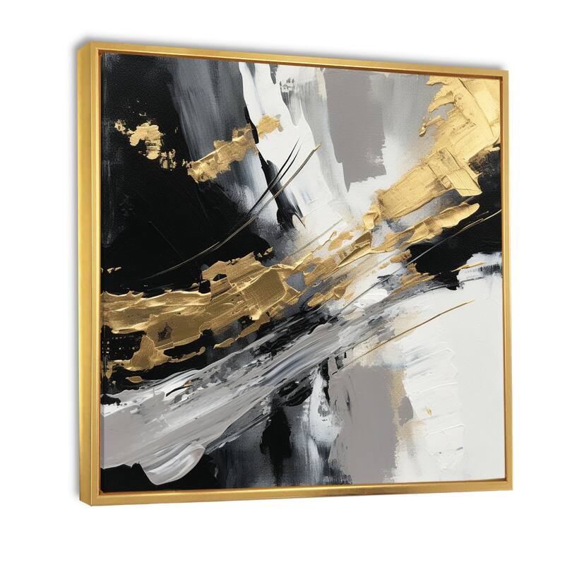 Designart "Golden River Wildness Abstract Gold And Black" Abstract Painting Framed Wall Art Living Room