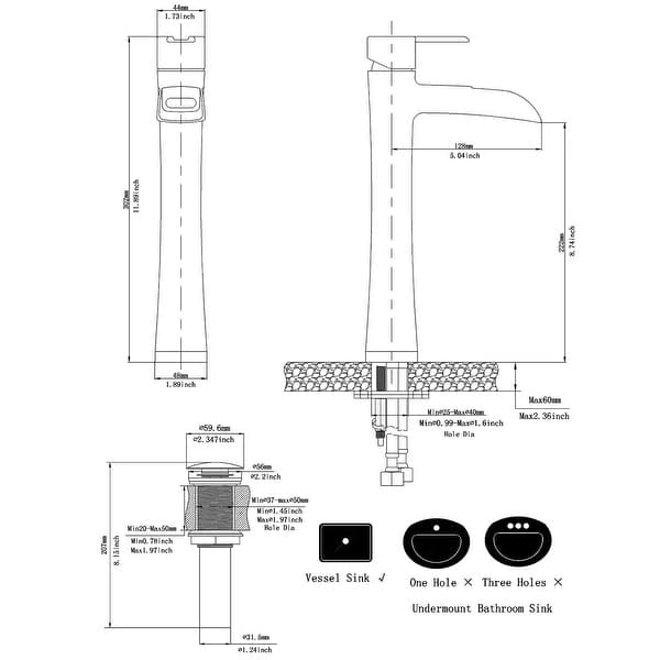 dimension image slide 1 of 2, Vibrantbath Vessel Sink Faucet Waterfall with Pop Up Drain