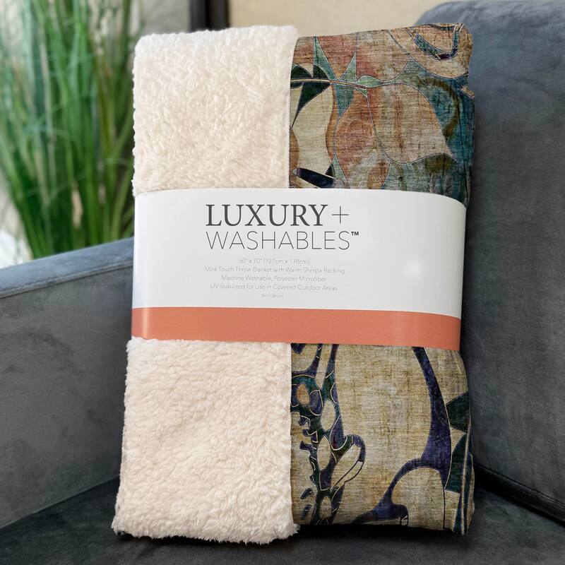 Premium Machine Washable Modern Floral Sherpa Throw Blanket