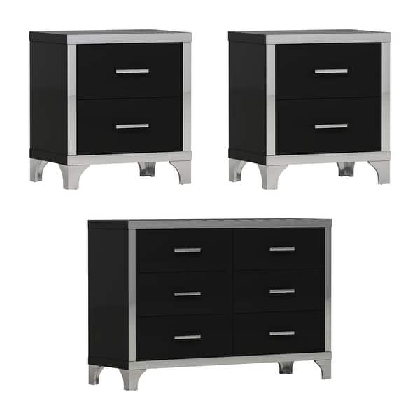 3-Piece Dresser and Nightstand Set with Metal Handles and Mirror Detailing, Elegant and Subtle