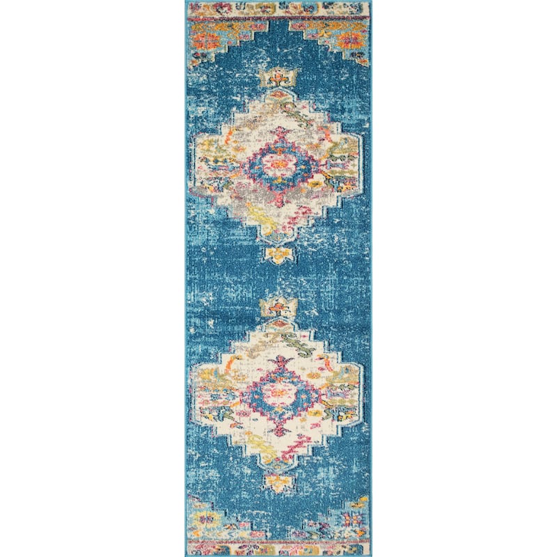 Noori Rug Sapphire Distressed Delma Multicolor Area Rug - 2'8" x 8'0" Runner - Blue/Beige