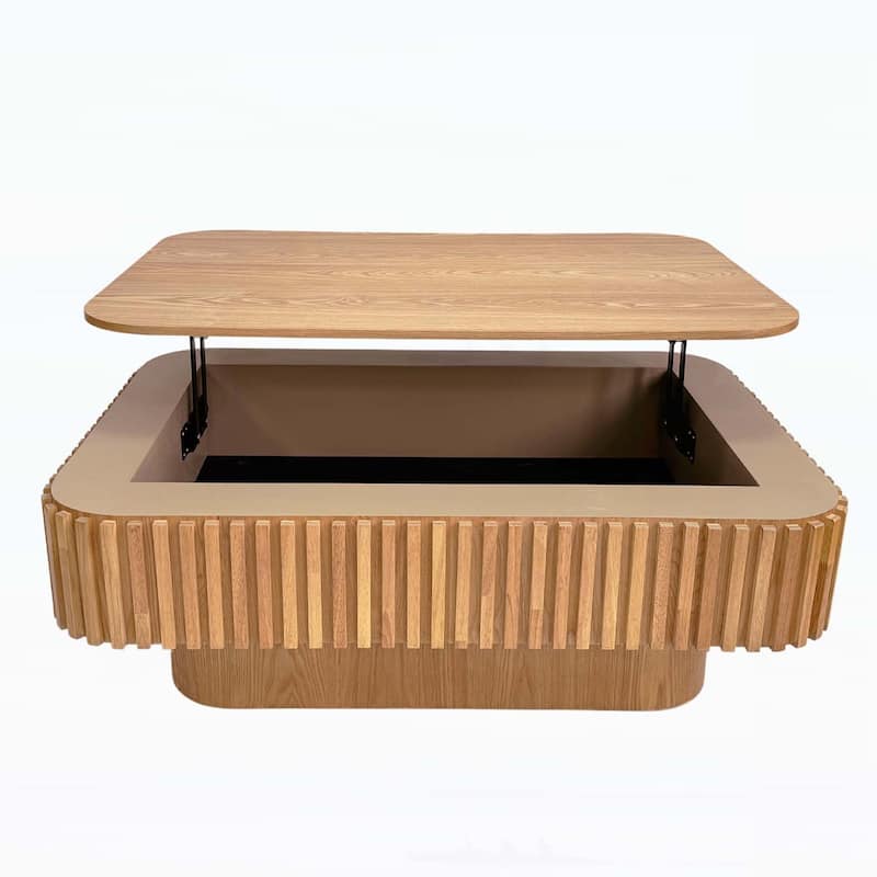 Modern Fluted Lift-top Coffee Table with Storage and Adjustable Height,for Living Spaces