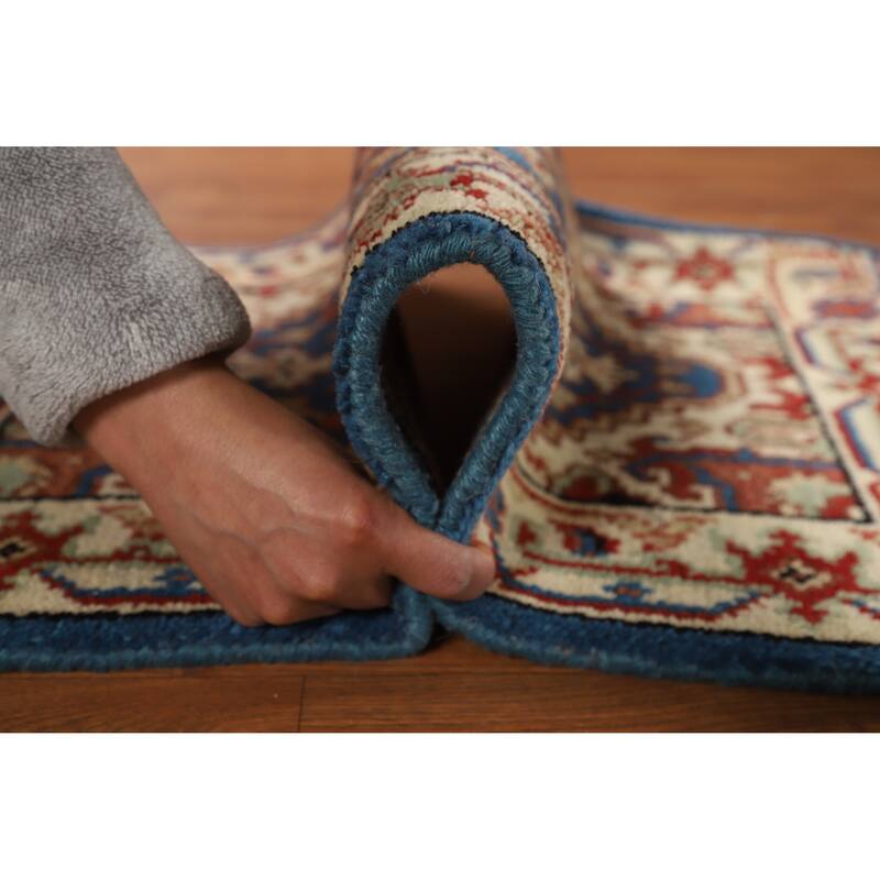 Hand Knotted Oriental 100% Wool Carpet Traditional Medallion Navy Blue & Blues Heriz (serapi) Area Rug - 3' 0'' X 2' 0''